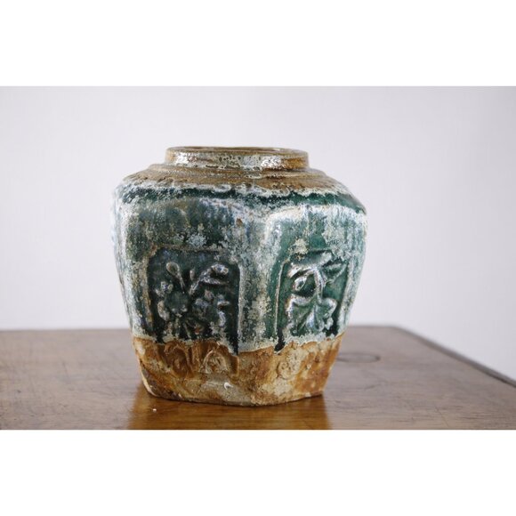 Antique Chinese hexagonal green ginger jar 3.5", Victorian small size ginger - Picture 4 of 10